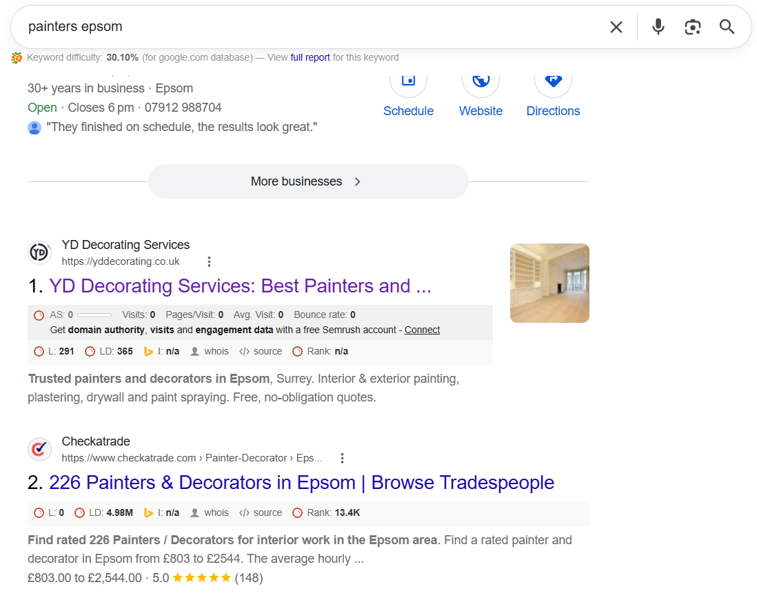 YD Decorating Services SEO performance data
