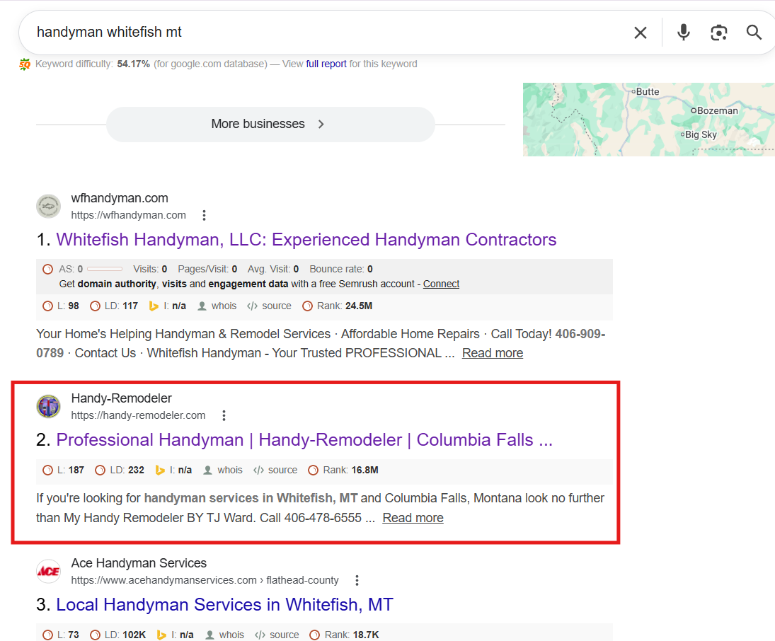 Handy-Remodeler Google search visibility