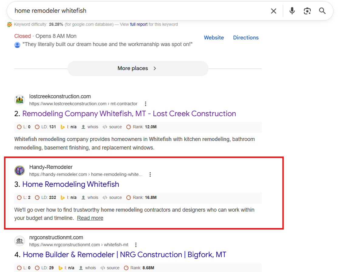 Handy-Remodeler SEO performance data